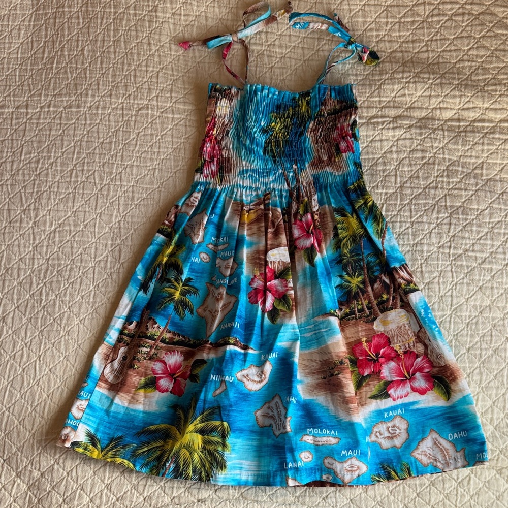 Tropical Hawaii Blue and Pink Kids Dress